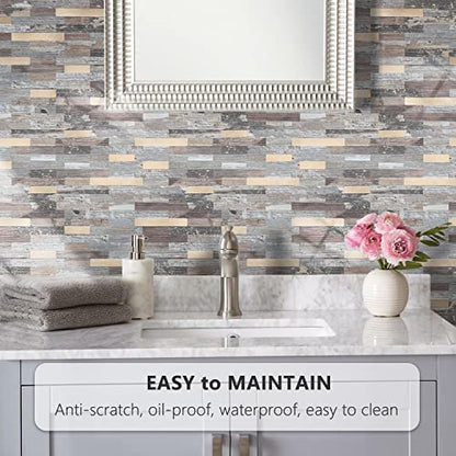 STICKGOO Peel and Stick Backsplash, PVC Wall Tiles Stick on Backsplash for Kitchen(1 Sheet, Distressed Wood with Metal Gold) - color: Distressed Wood with Metal Gold