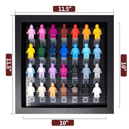 Figurine Display Case 10x10 Black Shadow Box for Miniature Figures 10x10 Black Wood Shadow Box with Black Base to Display Up to 28 Block Figures - color: Black With Black Backing, size: 10x10