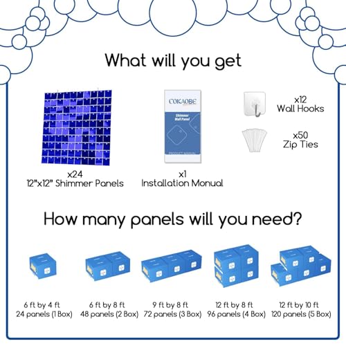 COKAOBE Blue Shimmer Wall Backdrop, 24PCS Square Sequin Shimmer Backdrop Panel, Photo Backdrops for Birthday, Anniversary, Wedding, Graduation & Bachelorette Party Decoration - color: Dark Blue, size: 24pcs (6x4ft)