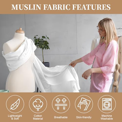 PEASUG 100% Cotton Muslin Fabric,59 inch x 2 Yards Bleached Muslin Fabric by The Yard, Medium Weight Draping Fabrics Suitable for Sewing Embroidery, Garments, Crafts Material-White - color: Bleached, size: 2 Yards