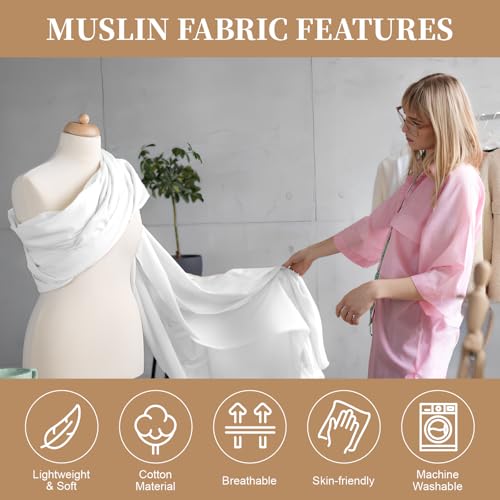 PEASUG 100% Cotton Muslin Fabric,59 inch x 10 Yards Bleached Muslin Fabric by The Yard, Medium Weight Draping Fabrics Suitable for Sewing Embroidery, Garments, Crafts Material-White - color: Bleached, size: 10 Yards