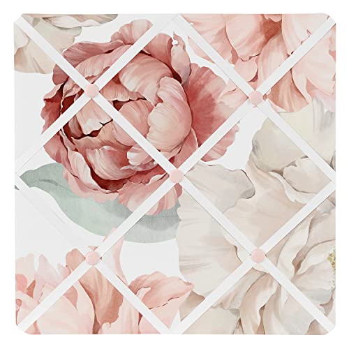 Sweet Jojo Designs Blush Pink Boho Shabby Chic Floral Girl Fabric Memory Memo Photo Bulletin Board Off White Ivory Bohemian Vintage Garden Watercolor Flower Nature Elegant Colorful Pastel Dusty Rose - color: Pink and Ivory Peony
