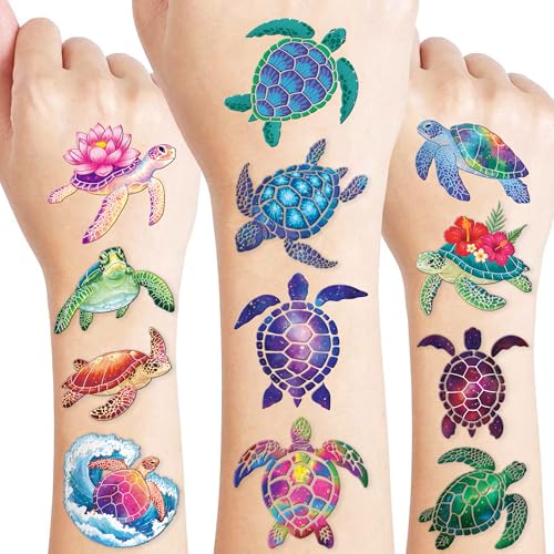 96 PCS Turtle Pre-Cut Temporary Tattoos for Kids | Super Cute First Themed Birthday Party Favors, Supplies, Decorations, Cute Ocean Animal Tattoo Stickers (multiple) - color: multiple