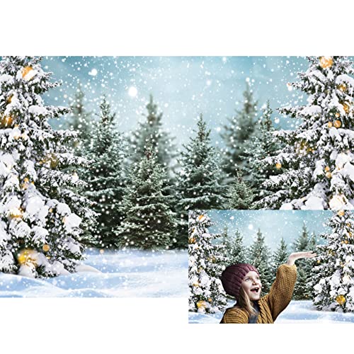 Winter Forest Backdrop Snowy Christmas Pine Tree Snowflake Photography Background Winter Wonderland Snow Scene Bokeh Xmas Party Decoration Banner Photo Studio Props 15x8ft - size: 15x8ft