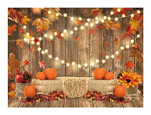 Funnytree 8x6FT Fall Pumpkin Photography Backdrop Autumn Tanksgiving Harvest Hay Leaves Wooden Background Sunflower Maple Baby Shower Banner Decoration Party Supplies Photo Booth Prop - size: 8'x6'
