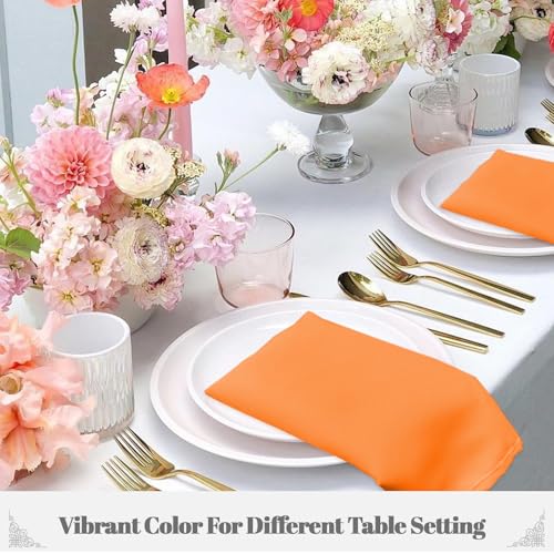 PLOYMONO Orange Heavy Duty Cloth Napkins - 17 x 17 Inch Solid Washable Polyester Dinner Napkins - Set of 8 Napkins with Hemmed Edges - Great for Parties, Fall Festival, Autumn, Halloween, Thanksgiving - color: Orange