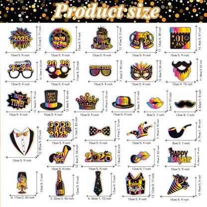 30 Pcs Happy New Year Photo Booth Props 2026 Eve Party Supplies Holiday Celebrations Funny Table Decorations Accessories