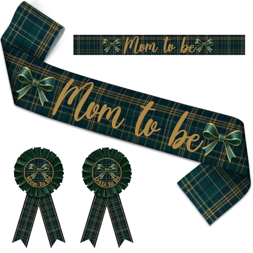 Blue Green Tartan Plaid Mom to Be Sash Baby Shower Dad to Be for Bear Themed Baby Shower Party Gender Reveals Party Favors Decorations for Boys and Girls Pregnancy Props Keepsake Gifts - style: Blue and Green Plaid