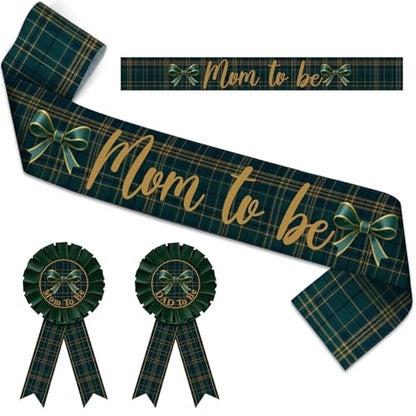 Blue Green Tartan Plaid Mom to Be Sash Baby Shower Dad to Be for Bear Themed Baby Shower Party Gender Reveals Party Favors Decorations for Boys and Girls Pregnancy Props Keepsake Gifts - style: Blue and Green Plaid
