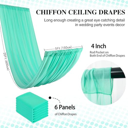 DUOBAO 5FTx20FT Mint Chiffon Ceiling Drapes | Elegant Wedding Backdrop | 6 Panels Sheer Curtains for Banquets, Graduations, and Proms - color: Mint, size: 60"W x 240"L (Pack of 6)