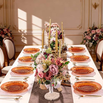 Rubtlamp 60Pcs Amber Plastic Plates - Brown Disposable Plates With Gold Rim, Clear Heavy-duty Party Plates, Hammered Plates Include 30 Dessert Platos, 30 Dinner Platos for Party - color: Clear Amber Gold