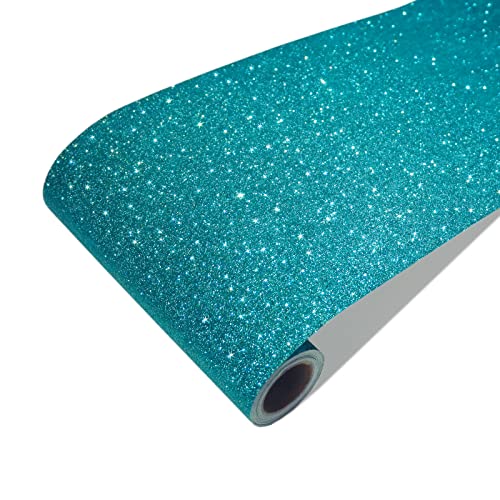 CRE8TIVE 8"x354" Teal Blue Glitter Wallpaper Stick and Peel Wall Border Fabric Wallpaper Border Sticker Decorative Self Adhesive Shiny Glitter Contact Paper for Girls Bedroom Accent Walls DIY Crafts - color: Teal Blue, size: 8" x 354"