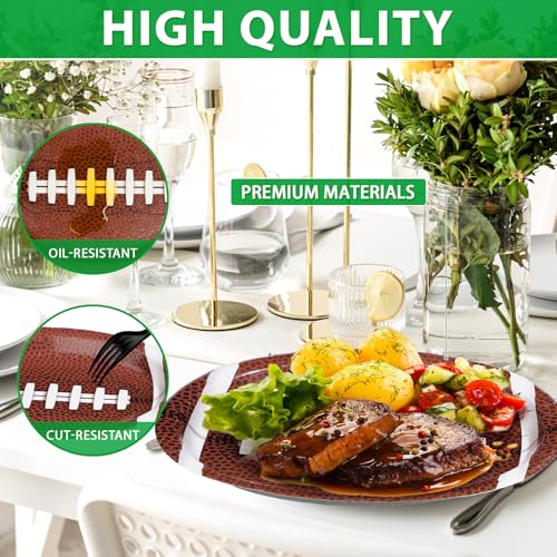 50Pcs Large Football Oval Plates 10"x12" Heavy Duty Football Food Plates Disposable Football Food Tray for Football Theme Party Supplies Sports Event Game Tailgate Carnivals Birthday Party Decorations - style: Football Oval Plates