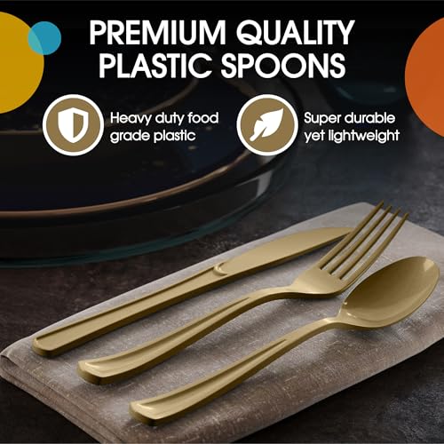 Party Solids Gold Plastic Forks 200 Pieces Gold Forks Disposable Utensils Heavy Duty Plastic Cutlery Set Disposable Cutlery Sets Flatware Sets Silverware Set Party Supplies & Party Tableware - color: Gold