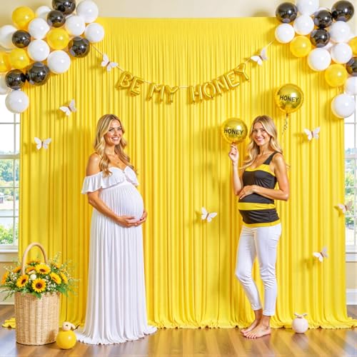 Yellow Backdrop Curtain for Parties Wrinkle Free Lemon Yellow Photo Curtains Backdrop Drapes Fabric Decoration for Birthday Party Wedding Baby Shower 5ft x 7ft,2 Panels - color: Yellow, size: 10FTx7FT (W5'xH7', 2 Panels)