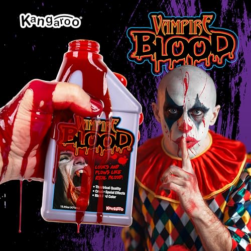 Kangaroo Halloween Fake Blood for Clothes - Liquid Washable Fake Red Fluid for Zombie Vampire Costumes Accessories Cosplay Adults and Kids Theatrical Fake Blood – Safe, Non-Toxic Halloween Makeup Prop