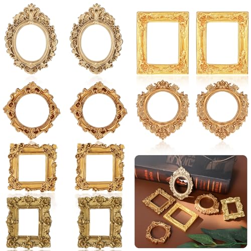 Tyqour 12pcs Small Picture Frames Gold Mini Picture Frames for Crafts Miniature Vintage Resin Tiny Mini Photo Frame Little Gold Frame for DIY Jewelry Party Hotel Holiday Decor - color: Gold 12
