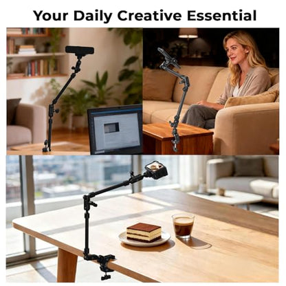 SmallRig 26" Magic Arm with Super Clamp, Overhead Phone Mount, Flexible Desk Camera Mount with 1/4" Screw and Cable Clip, Max Load 2.2lb, for iPhone, Action Camera, Video Light, Webcam, Mic - 5625 - style: Double Ball Joints with Cable Clip