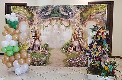 Leowefowa 10x6.5ft Enchanted Forest Birthday Backdrop Fairy Tale Forest Enchanted Garden Photography Background for Kids Birthday Baby Shower Party Photoshoot Newborn Children Cake Smash Studio Props - size: 10x6.5ft