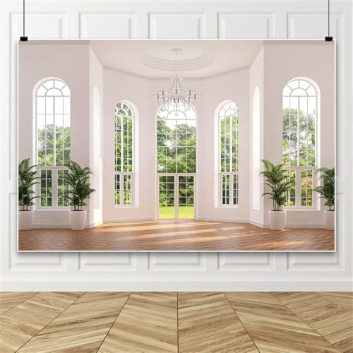 Laeacco 5x4ft Villa Hall Backdrop White Wall Interior Arch Door Window Scenery Photography Background for Business Office Video Conference Decoration Birthday Travel Party Banner Photo Booth Props - size: 5x4ft