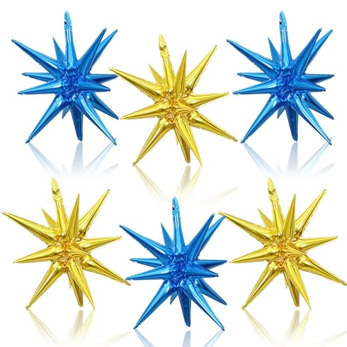Blue Gold Star Balloons, 22 Inch Blue and Gold Foil Explosion Star Balloons, Large Cone Spike Balloon for Birthday Graduation Wedding Anniversary New Year Party Backdrop Decorations - color: Dark Blue Gold