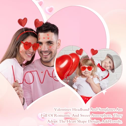 Qianyu Valentine's Day Heart Head Bopper, Headband and Heart-Shaped Sunglasses Romantic Head Bopper Dress-Up Hair Accessories and Glasses for Party Prop Wedding Halloween Women(Red)