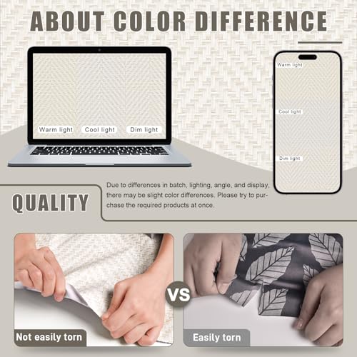 Rugreat Striped Grasscloth Wallpaper Peel and Stick 78.8inL 17.3inW Textured Grass Cloth Contact Paper for Cabinets Herringbone Fabric Wallpaper for Bedroom Beige Faux Linen Contact Paper Removable - size: 17.3" x 78.8"