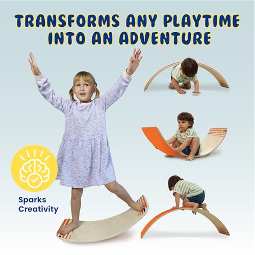 New Bounce Balance Board - Premium Wooden Wobble Board for Exercise & Balance Training - Supports Up to 480 Lbs. - Versatile Rocking Balance Boards for All Ages - size: Large (11.8"x35")