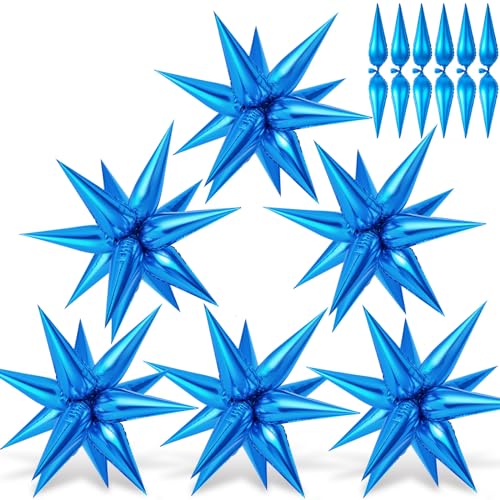 Blue Star Balloons, 74 Pcs 26 Inch Foil Explosion Cone Balloons, 12 Point Large Spike Mylar Balloon for Birthday Wedding Party Decorations Backdrops - color: Blue Star Cones, 26 Inch