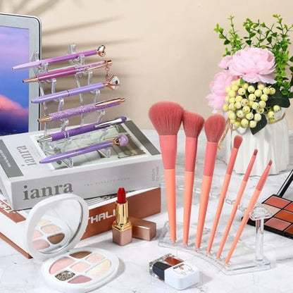 Lincia 10 Pack Pen Display Stand, 6 Slots Plastic Pen Holder, Display Eyebrow Makeup Brush Rack Organizer for School Office Supplies, 2 Style(Clear) - color: Clear