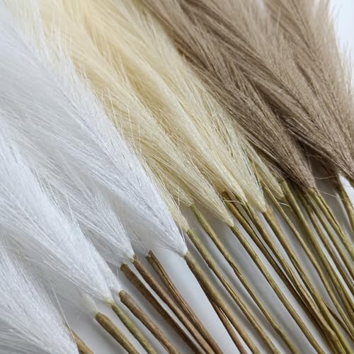 Pampas Grass Decor 21.7 Inch 30pcs, Faux Pampas Grass White Beige Brown Ultra Fluffy No Shedding for Boho Home Bedroom Wedding Vase Filler Dried Flower Arrangement - size: White Beige Brown