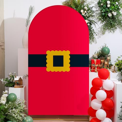VitalCozy 7.2ft Christmas Arch Backdrop Cover Santa Suit Belt Gold Buckle Christmas Spandex Fitted Arch Stand Covers Round Top Backdrop Cover for Xmas Birthday Party Decorations Photoshoot - color: Christmas Belt, size: 7.2 Ft