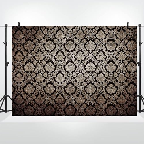 10x7ft European Classic Textured Backdrop Black and Gold Victorian Damask Photography Background Birthday Party Baby Shower Bedroom Decorations Banner Kids Adults Portrait Supplies - size: 10x7ft