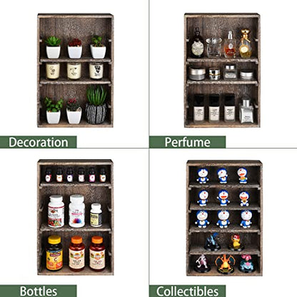 Ikee Design Wooden Wall-Mounted Display Shelves Rack for Collectibles-Figures,Shot Glasses,Spice Can,Cosmetics or Perfume-5 Adjustable Height Shelves,Space-Saving,Coffee Color - color: Coffee, 5 Shelves