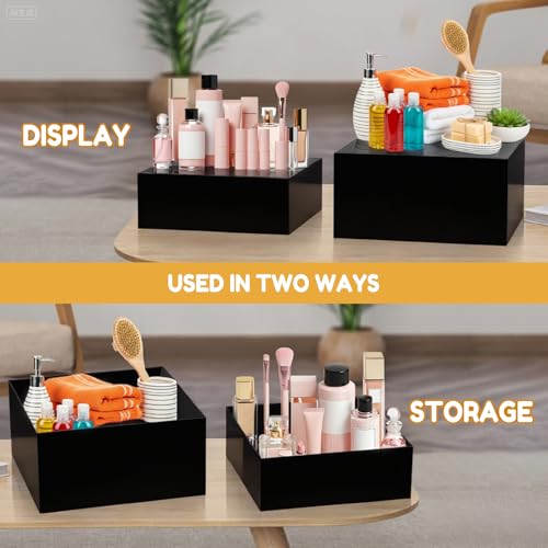 10 Pcs Large Acrylic Buffet Risers, Black Food Display Stands for Buffet, Dessert Table, Jewelry, and Catering, Stackable Food Risers with Hollow Bottoms, Nesting Cube Box (12"-11"-10"-9"-8"-7"-6"-5")