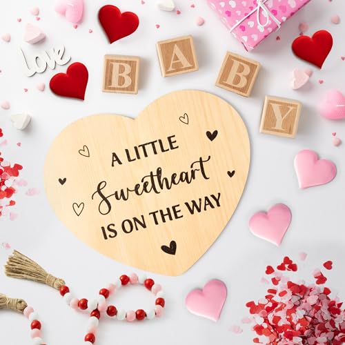 13Pcs Valentine Pregnancy Announcement Set - Coming Soon Baby Announcements Ideas Include Wooden Sign Beads Garland Wood Blocks Sponge Pregnancy Reveal Photo Props for Grandparents Dad Husband Family - color: Red and Pink