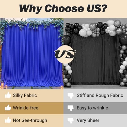 8ftx10ft Wrinkle Free Royal Blue Backdrop Curtain - 10 Feet Photography Backdrop Drapes, Silky Polyester Back Drop Cloth for Wedding Baby Shower Balloon Arch Background - color: Royal Blue, size: 8FTx10FT (W4'xH10', 2 Panels)