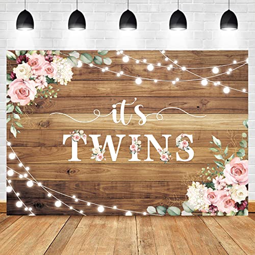 It's Twins Baby Shower Backdrop 7Wx5H Feet Polyester Fabric Barn Wood Rustic Pink Floral Little Princess First Birthday Newborn Party Decoration Flower Baby Girl Photography Background - color: 05Baby Shower(Twins), size: 7Wx5H