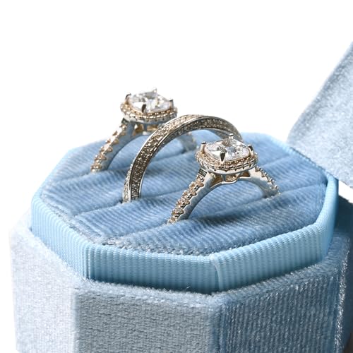 3 Slots Ring Box Velvet Ring Gift Box Wedding Day For Proposal, Engagement, Wedding, Mother's Day, Valentine's Day (Light Blue) - color: Light Blue