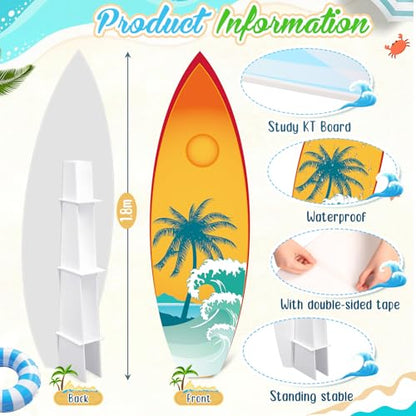 Yalikop 6 Ft Surfboard Cardboard Cutout Stand Up Photo Prop - Hawaiian Tropical Party Decorations Standee Surfboard Foam Board for Garden Yard Sign Decor Summer Beach Luau Photography Background - style: Ocean Waves