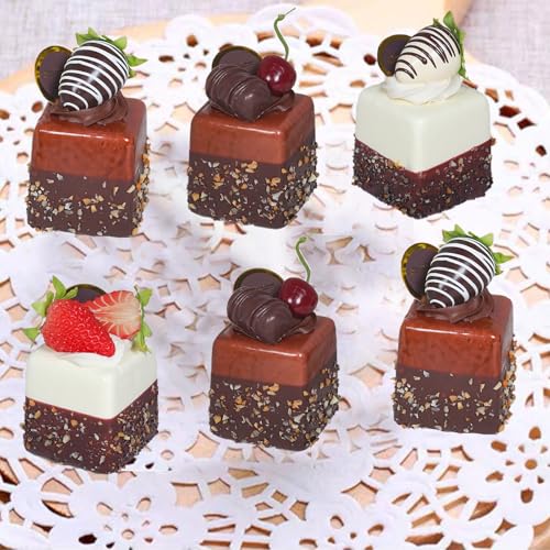 4 Pcs Realistic Artificial Cake Mixed Fake Model - Chocolate Fruit Cupcake for Photography Props, Home Kitchen Party Decorations