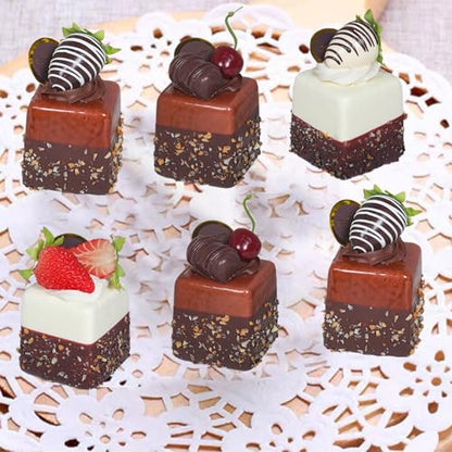 4 Pcs Realistic Artificial Cake Mixed Fake Model - Chocolate Fruit Cupcake for Photography Props, Home Kitchen Party Decorations