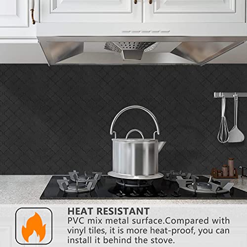 STICKGOO Arabesque Peel and Stick Backsplash Tile, Stick on Backsplash for Kitchen and Bathroom, Black Metal and Composite Mosaic Tiles (10 Sheets) - color: Black
