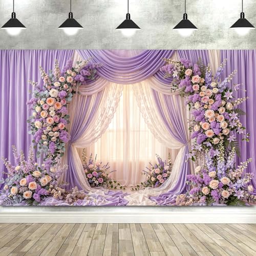 5X3ft Purple Floral Backdrop Rose Lavender Floral Wedding Bridal Photography Background Girls Birthday Bridal Shower Party Photo Booth Props Studio Photo Backgrounds Wall Decor Banner - color: Multi6, size: 5X3FT