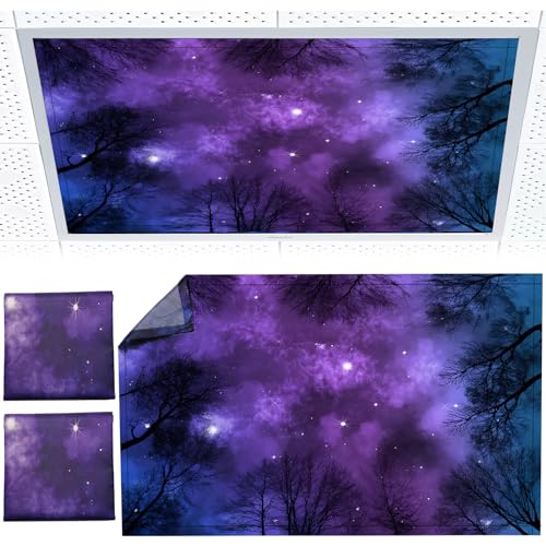 Torixqi 2pcs Fluorescent Light Covers - Light Covers for Ceiling Lights Classroom, Magnetic Light Filters for Office, Hospitals, Home 4 x 2 Feet (purple nebula) - color: purple nebula