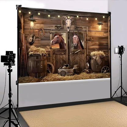 10X8ft Western Party Backdrop Rustic Wooden Cowboy Backdrop, Wild West Wooden House Farm Photography Background Western Theme Cowboy Birthday Party Decor Banner Photo Studio Props - size: 10x8ft