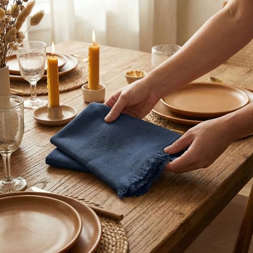 ACCENTHOME Navy Cotton Linen Napkin Set of 12 18x18 inch Dinner Napkins - Washable Soft Premium Hotel Quality Reusable Hemmed Edges Napkins Perfect Table Linens for Family Dinners, Weddings - color: 09 - Navy, size: 18"x18" - Pack of 12