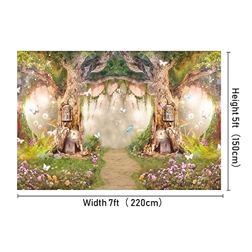 Leowefowa 7x5ft Polyester Spring Backdrop Fairy Enchanted Garden Fairytale Forest Jungle Photo Background for Party Photoshoot Baby Kid Girl Children Photography Studio Props Enchanted Forest Backdrop - size: 7x5ft