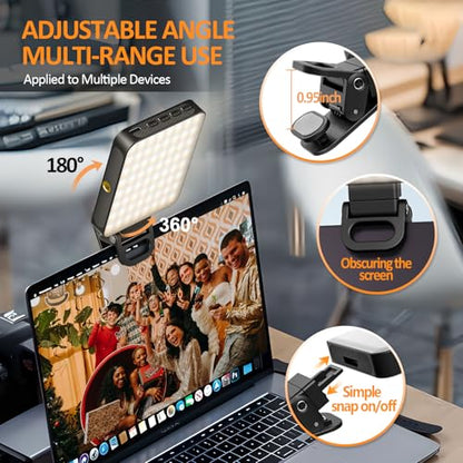 Magnetic Selfie Light,Phone Light Clip On with 128 LEDs & 3 Colors for Laptop,Tablet,Makeup,Video,Vlog,Live Streaming,Photo,Zoom Meetings,YouTube ect (Black)