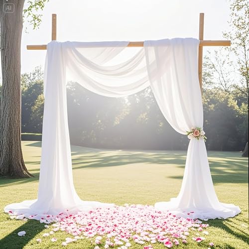 Wedding Arch Draping Fabric 6 Panels White Chiffon Fabric Drapery Sheer Backdrop Curtains 6 Yards for Baby Shower Birthday Party Decorations - color: White, size: 6 Yards 6 Panels